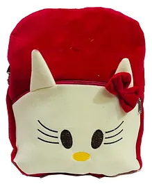 Ziory Velvet Cat Shaped Nursery School Bag Plush Picnic Travelling Bag - Red & Beige