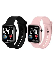 Ziory Set of 2  LED Display Fashionable  Digital Watches - Black and Pink