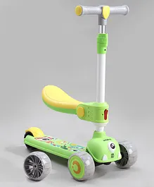 Babyhug Leo 2 in 1 Foldable Kids Kick Scooter with Adjustable Seat LED Wheels Wide Standing Deck & 3 Level Adjustable Handlebar