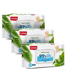 LuvLap 99% Pure Water Extra Thick Baby Wipes, 216 Wipes (3 Packs of 72), Aloe Vera, Calendula Oil & Vitamin E, White