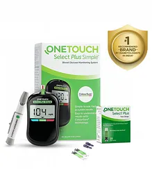 OneTouch Select Plus Simple Glucometer | Free 10 Test Strips + 10 Sterile Lancets + 1 Lancing Device