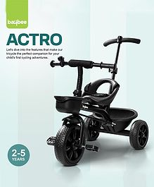 Baybee Actro Pro Baby Tricycle for Kids Smart Plug & Play Kids Cycle with Eva Wheels Bell Storage Baskets & High Backrest (Black)