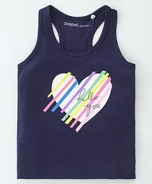 Doreme Single Jersey Sleeveless Heart Print Racerback T-Shirt - Navy Blue