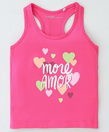 Doreme Single Jersey Sleeveless Heart Print Racerback T-Shirt - Pink