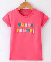 Doreme Single Jersey Knit Half Sleeves T-Shirt Text Print - Paradise Pink