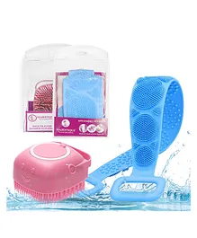 Majestique Silicone Body Scrubber with Bath Belt - Suitable for All Skin Cleaning, Bathing Loofah - 2Pcs Multicolor