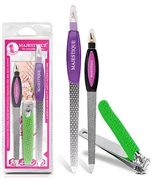 Majestique Nail Filers with Cuticle and Nail Clipper, Ultra Sharp Cutter, Manicure Pedicure Tools - 3Pcs Multicolor