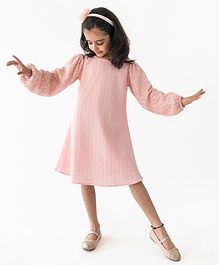 A Little Fable Full Sleeves Striped Sequin Embellished Shimmered Dress - Peach