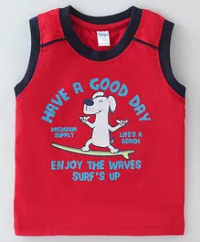 Tango Single Jersey Sleeveless T-Shirt With Text & Doggy Print - Red