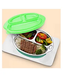 StarAndDaisy Stainless Steel Kids Dinner Plates with Three Compartments, bottom suction cups, Spill-Proof & Mess-Free Feeding for Babies  Green