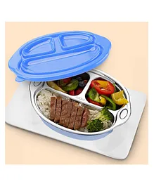 StarAndDaisy Stainless Steel Kids Dinner Plates with Three Compartments, bottom suction cups, Spill-Proof & Mess-Free Feeding for Babies  Blue