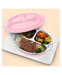 StarAndDaisy Stainless Steel Kids Dinner Plates with Three Compartments, bottom suction cups, Spill-Proof & Mess-Free Feeding for Babies  Pink