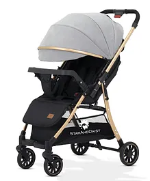 Baby Stroller  StarAndDaisy Travel Elite Baby Stroller Pram for Travel  Foldable Compact Strollers with Reversible Handel  Adjustable Backrest & Canopy  5-Point Safety Harness  Suspension Wheels & Storage Basket (Grey)