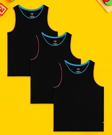 XY Life Pack Of 3 Sleeveless Solid Vests - Black