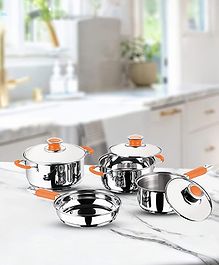 Kuber Industries Set of 4 Stainless Steel Cookware Set I Induction Base Cookware I Saucepan (1.4 L), Kadai (2.0 L), Casserole (2.5 L), Frypan (1 L) & 3 Lids I Heavy Gauge Steel