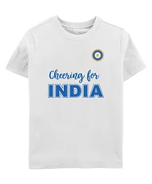 Zeezeezoo Half Sleeves Cheering For India Printed Tee - White