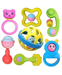 YAMAMA Rattle Set With Teethers For New Born Babies Rattle Baby Toy Colourful Non-Toxic Rattle Bell Cartoon Toy Educational Toy For Baby Learning Toy For Kids Toddlers And New Born Babies - (Pack of 7  Design And Color May Vary)