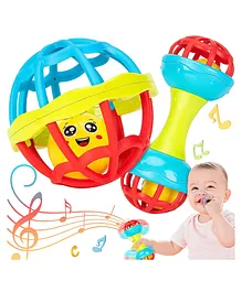 YAMAMA Ball And Dumbbell Rattle Teething Toy Set For New Born Babies Rattle Baby Toy Colorful Non-Toxic Rattle Bell Cartoon Toy Educational Toy For Baby Learning Toy For Kids Toddlers And New Born Babies  (Pack of 2  Design And Color May Vary)