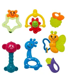 YAMAMA Baby Safari Rattle Set with Teethers Colorful Non-Toxic Bell Cartoon Toy Educational Toy (Pack of 7  Design And Color May Vary)