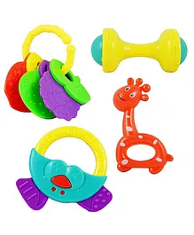 YAMAMA Rattle Set with Teethers Rattle Baby Toy Colorful Non-Toxic Rattle Bell Cartoon Toy (Pack of 4  Design And Color May Vary)