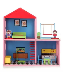 Aditi Toys Wooden Doll House for Kids, Role Playing Doll House Set for Girls with 4 Rooms, Pretend & Play Doll House for Girls Above 3 Years, Painted with 100% Non-Toxic Colors, BIS Approved 16 Pieces