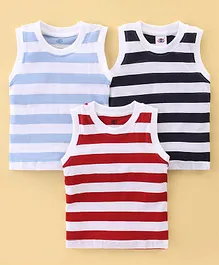 Zero Sinker Sleeveless Striped T-Shirts Pack of 3 - Red & Blue