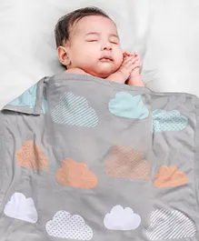 Babyhug Premium Knitted Cotton All Season Blanket Cloud Print - Grey Multicolour