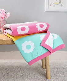 Babyhug Premium Coast Flower Print Cotton Knitted All Seasons Blanket - Multicolor