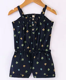 ORRIGANY Cotton Knit Sleeveless Jumpsuits With Floral Print - Navy Blue