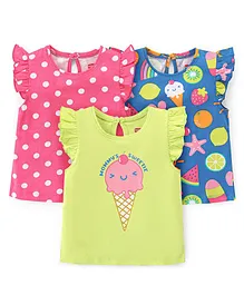 Babyhug 100% Cotton Knit Frill Sleeves  Polka Dot Print Top Pack of 3 - Multicolour
