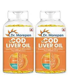 DR. MOREPEN COD Liver Oil Capsules with Natural Omega 3, Vitamin A & D for Healthy Heart, Brain, Eyes & Joints - 100 Softgels Pack of 2