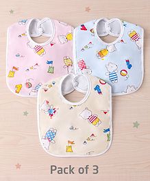 Zoe Waterproof Feeding Bibs with Snap Button Closure Puppy Print Pack of 3- Multicolour