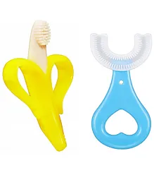 Kritiu Silicone Banana Shaped Toothbrush Teether with U-shaped Soft Silicone Mouth Cleaning Toothbrush For Kids