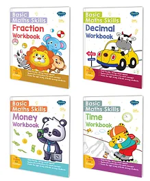 Basic Maths Skills Workbook | Set Of 4 Books | Fraction Decimal Time Money | Calculation Chronicles: Navigating Fractional Decimal Temporal And Financial Realms - English