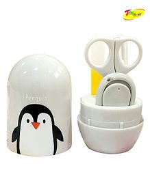 Joy Buzz 4 in 1 Baby Nail Clipper kit with Cute Case Nail Clipper Scissors Tweezers & Baby Nail File Set for Kids - Penguin Grey