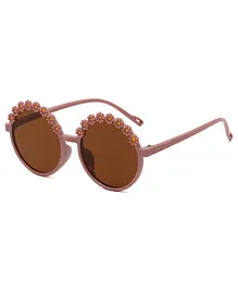 SYGA Children's Cute Flower Mirror Retro Round Fashionable Sunglasses. (Brown)