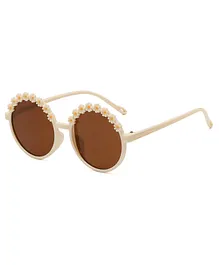 SYGA Children's Cute Flower Mirror Retro Round Fashionable Sunglasses. (Beige)