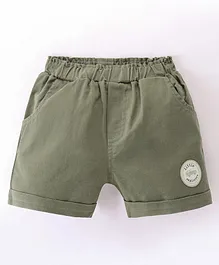 OLLYPOP Cotton Woven Shorts With Text Print - Green