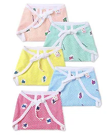 Tinycare String Tie Up Cloth Nappies Checks Print Multicolour - Pack Of 5