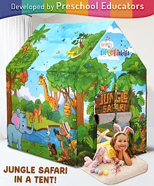 Intelliskills Premium Jungle Safari Themed Foldable Hut Size Tent House for Kids | Indoor & Outdoor Play | Printed Portable Playhouse for Boys & Girls | Play Tent for Kids | Ideal for Gifting | Lightweight | Multicoloured | BIS Approved 