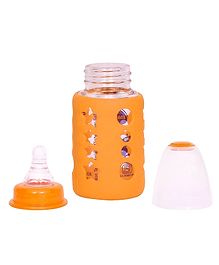 DOMENICO Premium Glass Baby Feeding Bottle for Kids Ultrasoft Nipple Glass Feeding Bottle with Silicone Cover Feeding Bottle for Milk and Baby Drinks No Leakage ML & OZ Marking (Color :- Orange, 120 ml)