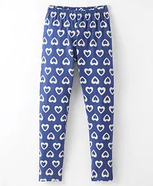 OLLYPOP Cotton Lycra Full Length Leggings With Heart Print - Blue