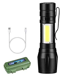 DesiDiya LED Flashlight with COB Light Mini Waterproof Portable USB Rechargeable 3 Modes Light Flashlight - Black