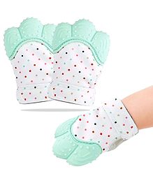 DOMENICO Silicone Teether Mitten Glove Polka Dot Print - Green pack of 2