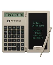 Portronics POR-2078 Ruffpad Calc Mini 2 in 1 Calculator and LCD Writing Pad with 5.5 Inches Tablet 12 Digits Foldable Design Stylus Pen for Students Birthday Gift Kids Toys School Office-Beige