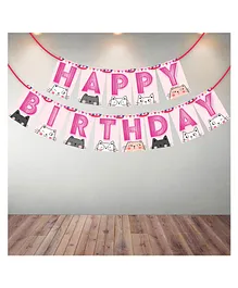 Wobbox Happy Birthday Banner, Cat Theme Decoration Items Pink -Pack Of 1