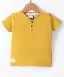 OLLYPOP Sinker Half Sleeves Solid Color T-Shirt - Yellow