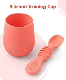 Toddlers Silicone Training Cup With Silicone Spoon Baby Tumbler Baby Mug 100% Silicone- Pink