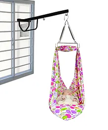 VParents Chunky Baby Swing Cradle with Spring and Metal Window Cradle Hanger (Pink)