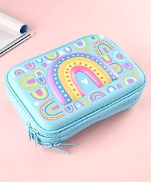 Smiggle Hardtop Double Up Fly Hi  Pencil Pouch Rainbow Print - Blue